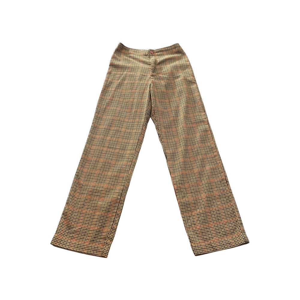 Brandy Melville Brown Red Plaid High Waisted Wide Leg Pants Trousers